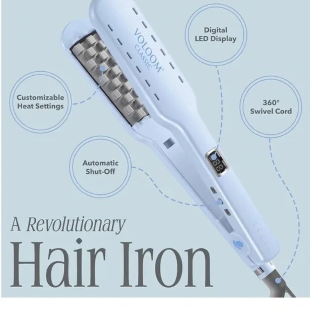 VOLOOM Classic 1-1/2" Professional Volumizing Flat Iron Checkerboard Sky Blue